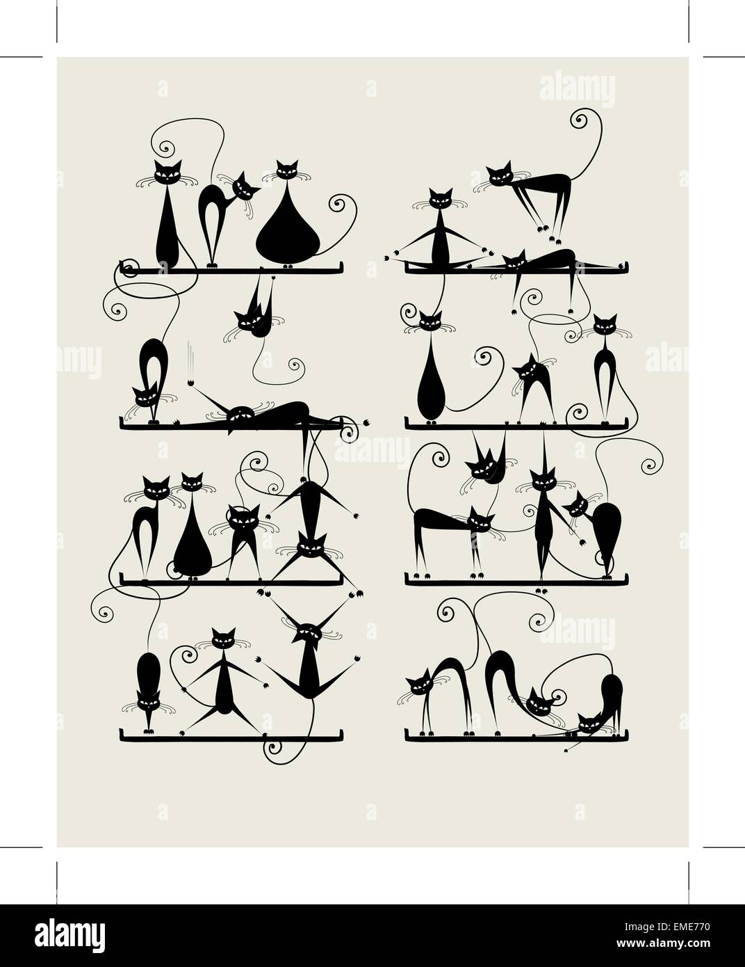 Funny black cats on shelves for your design Stock Vector Image & Art
