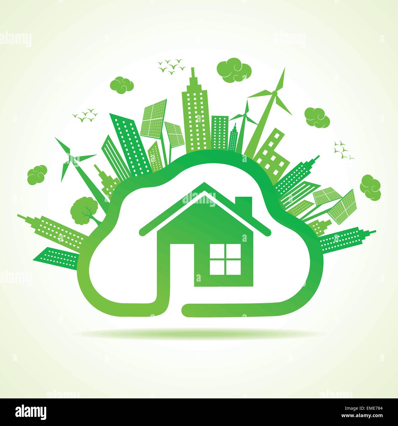 Ecology concept with eco clouds-cape and home vector illustration Stock ...