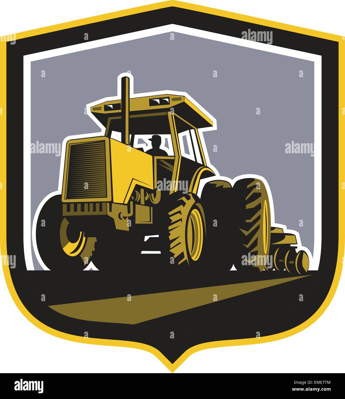 Farmer Driving Vintage Farm Tractor Plowing Retro Stock Vector Image ...