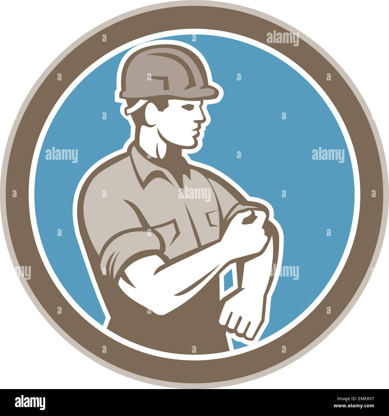 Construction Worker Rolling Up Sleeve Circle Retro Stock Vector Image