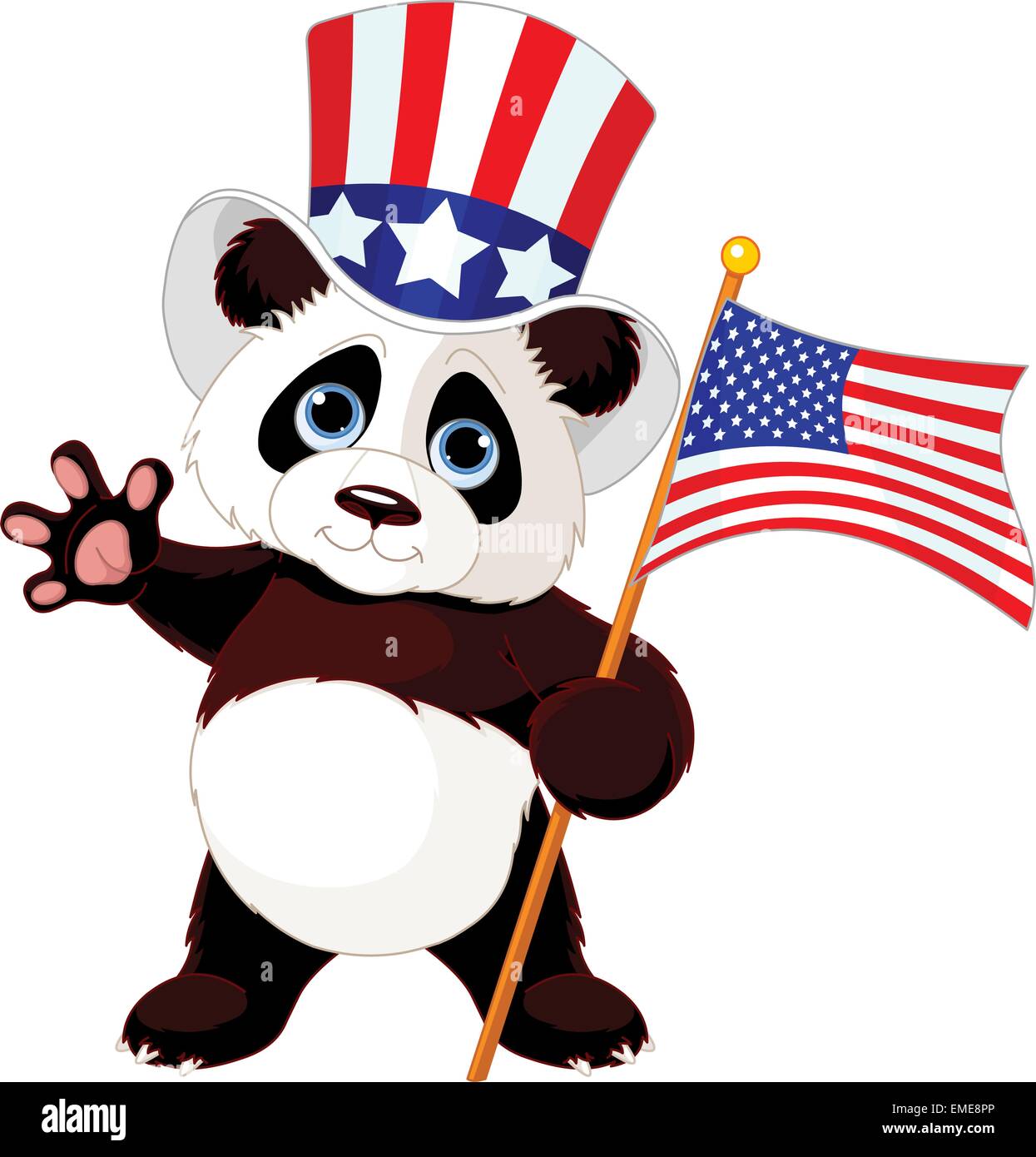 Panda Holding American Flag Stock Vector