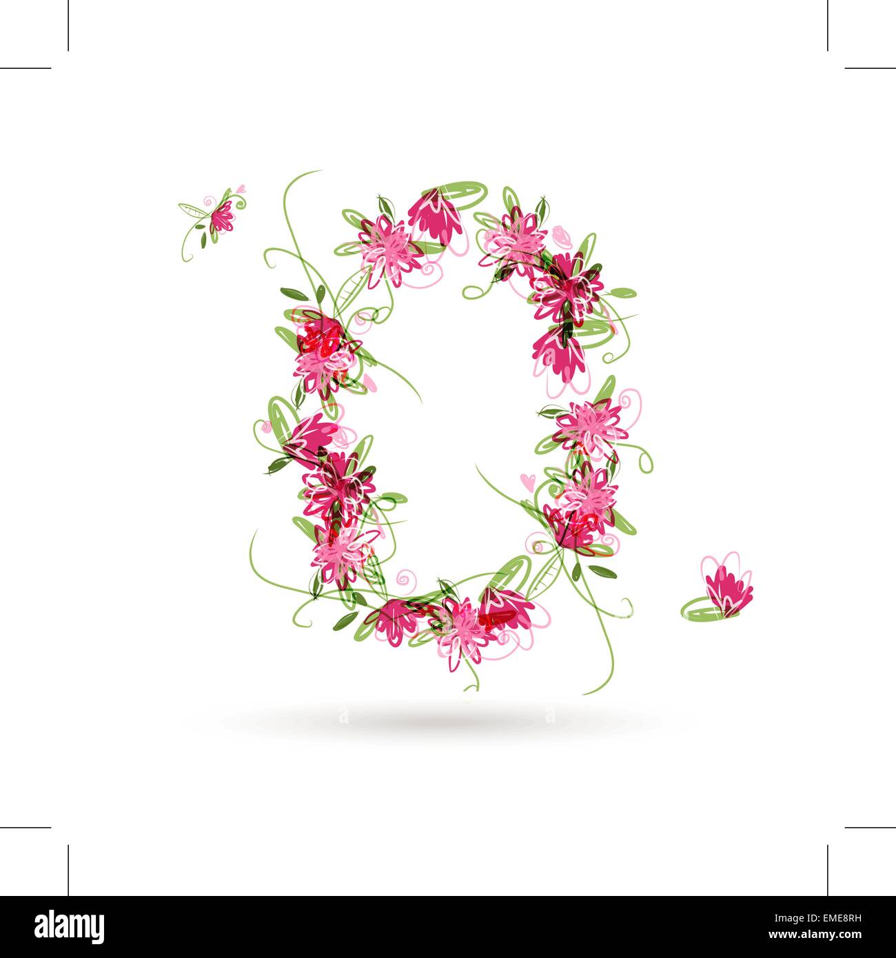 Floral number zero for your design Stock Vector