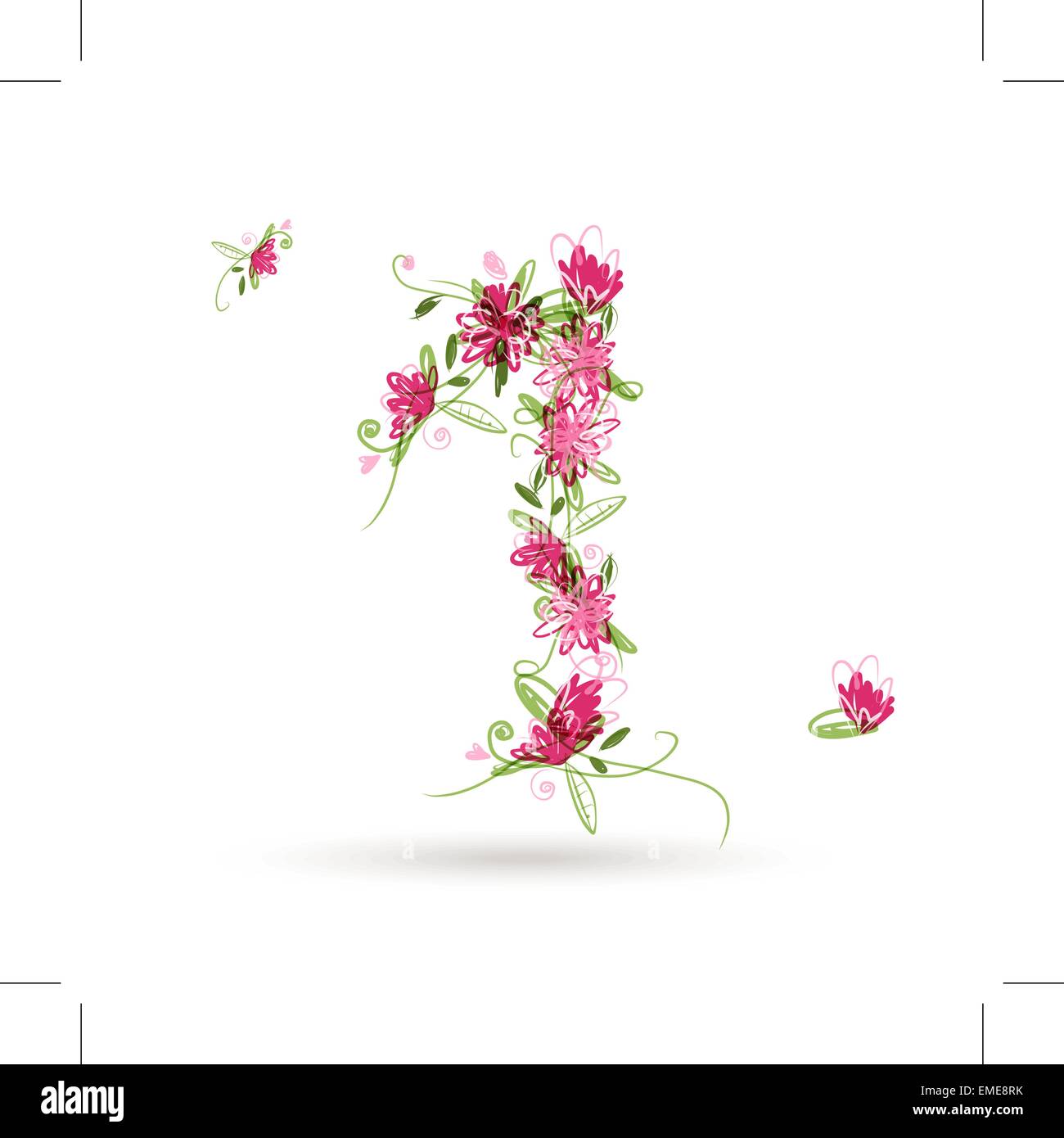 Floral number one for your design Stock Vector