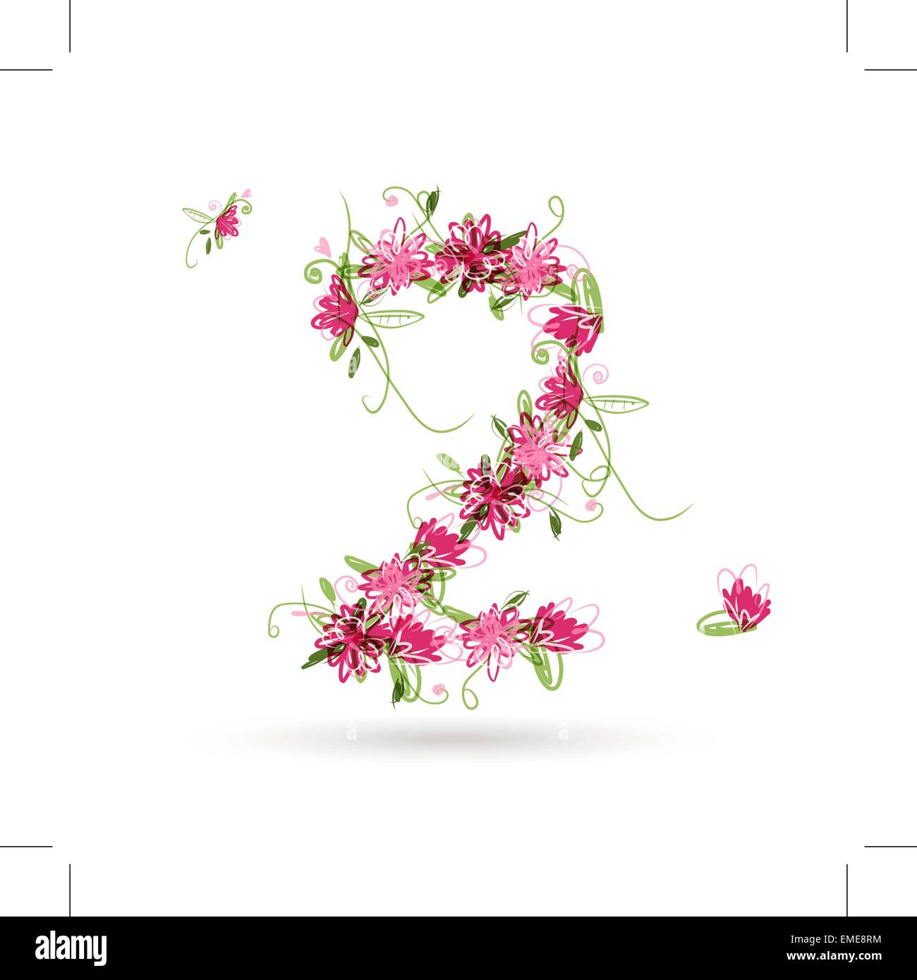 Floral number two for your design Stock Vector