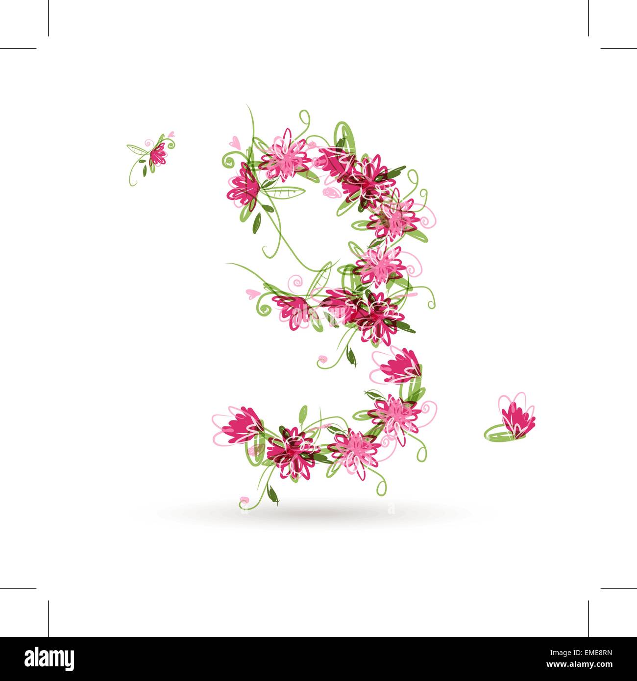 Floral number three for your design Stock Vector