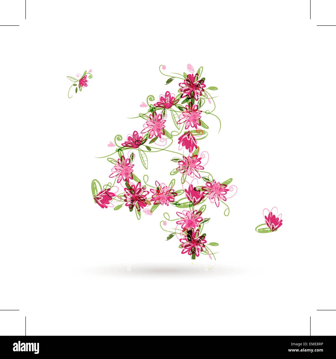 Floral number four for your design Stock Vector
