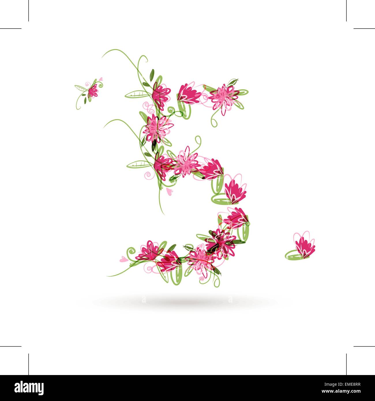Floral number five for your design Stock Vector