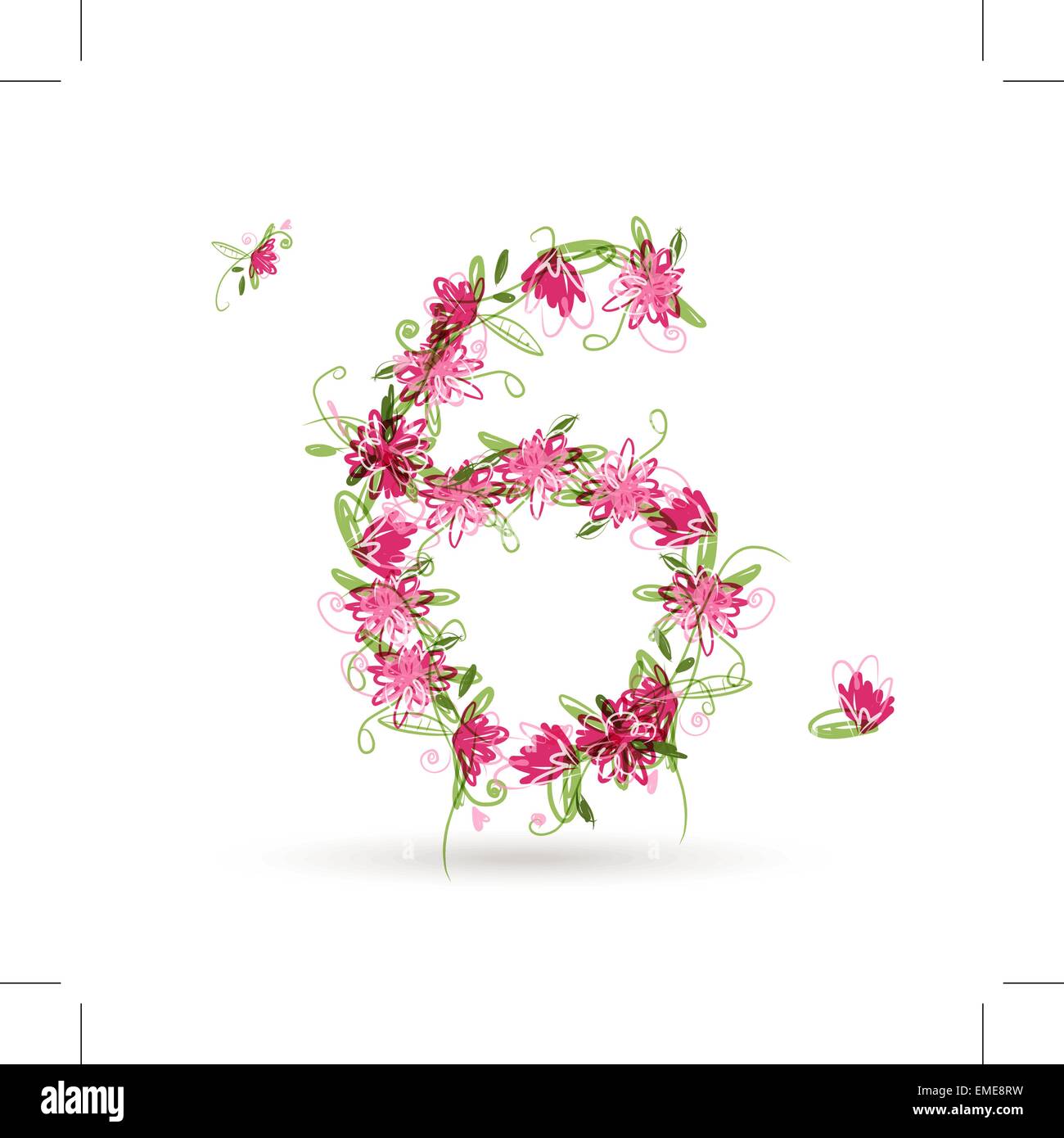 Floral number six for your design Stock Vector