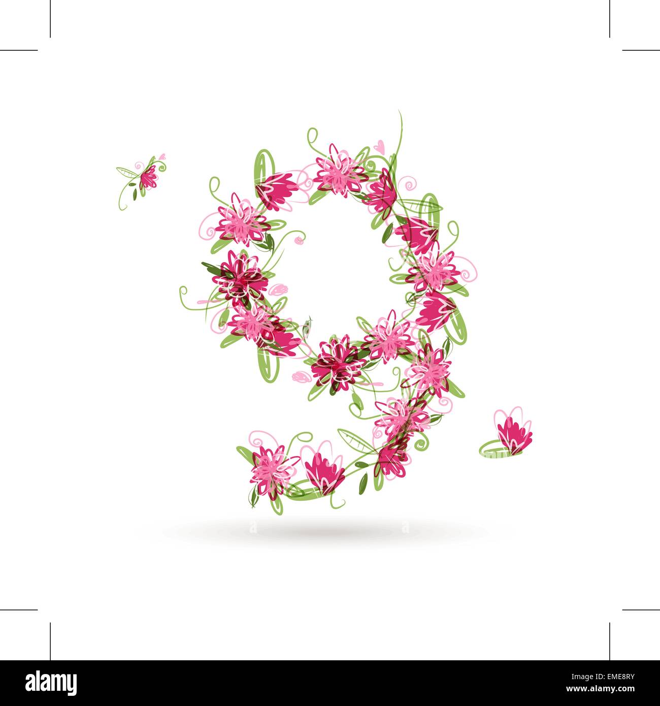 Floral number nine for your design Stock Vector