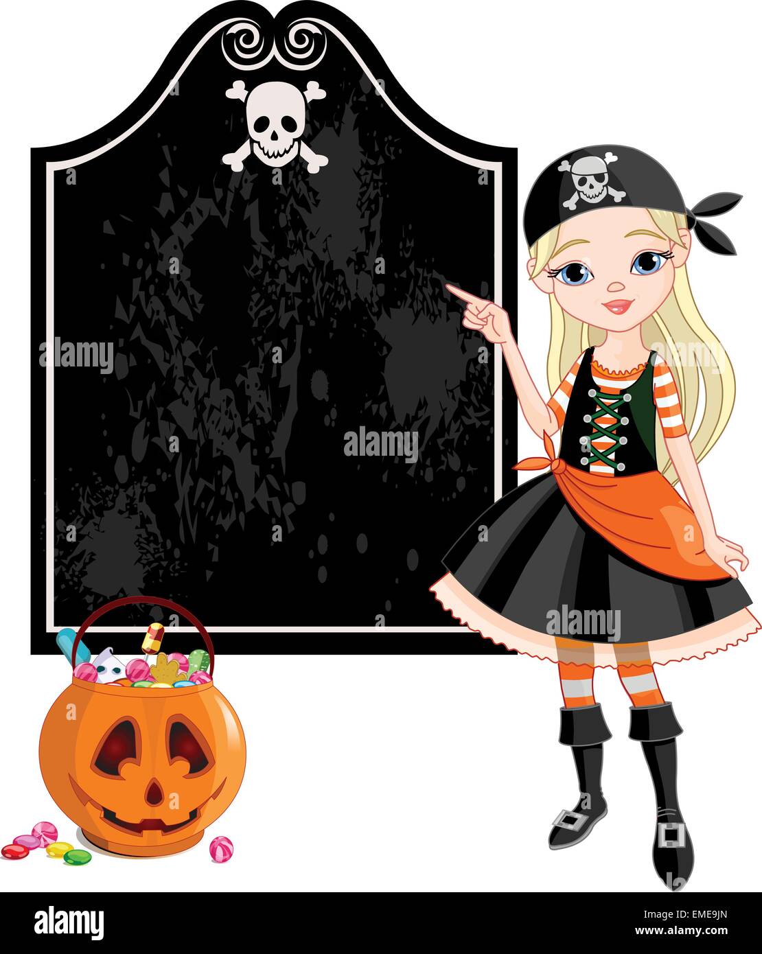 Halloween Pirate girl pointing Stock Vector