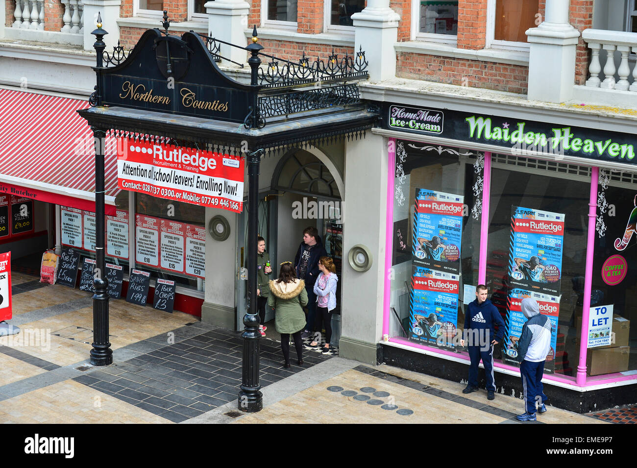 School leavers outside a recruitment and training agency