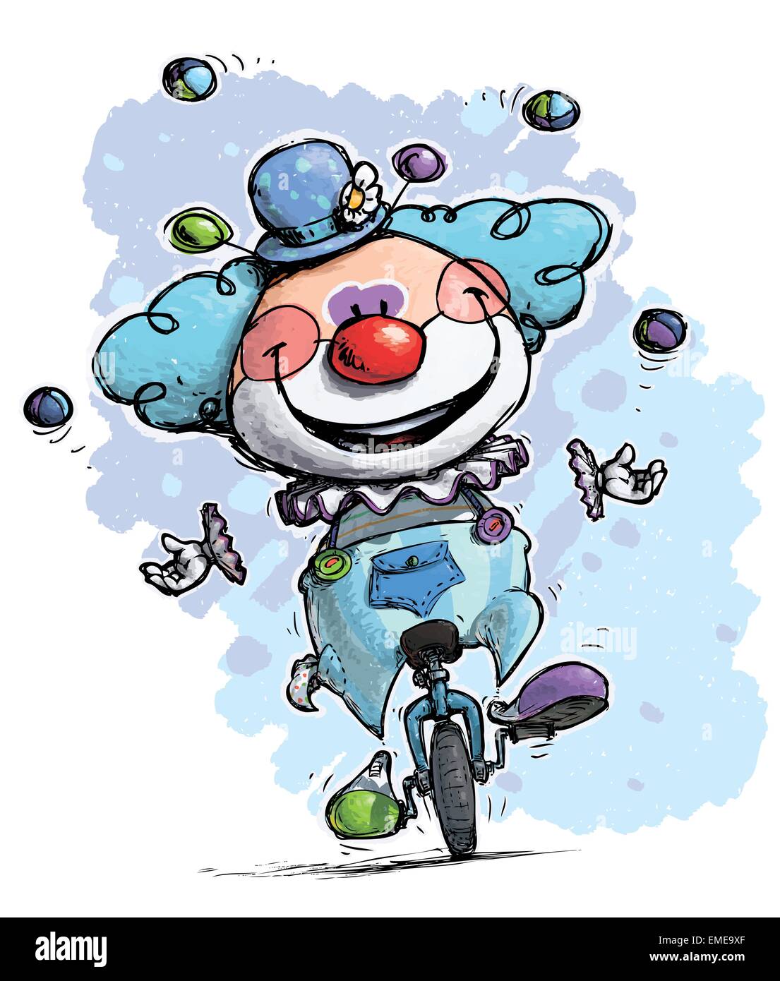 Clown on Unicycle Juggling Boy Colors Stock Vector