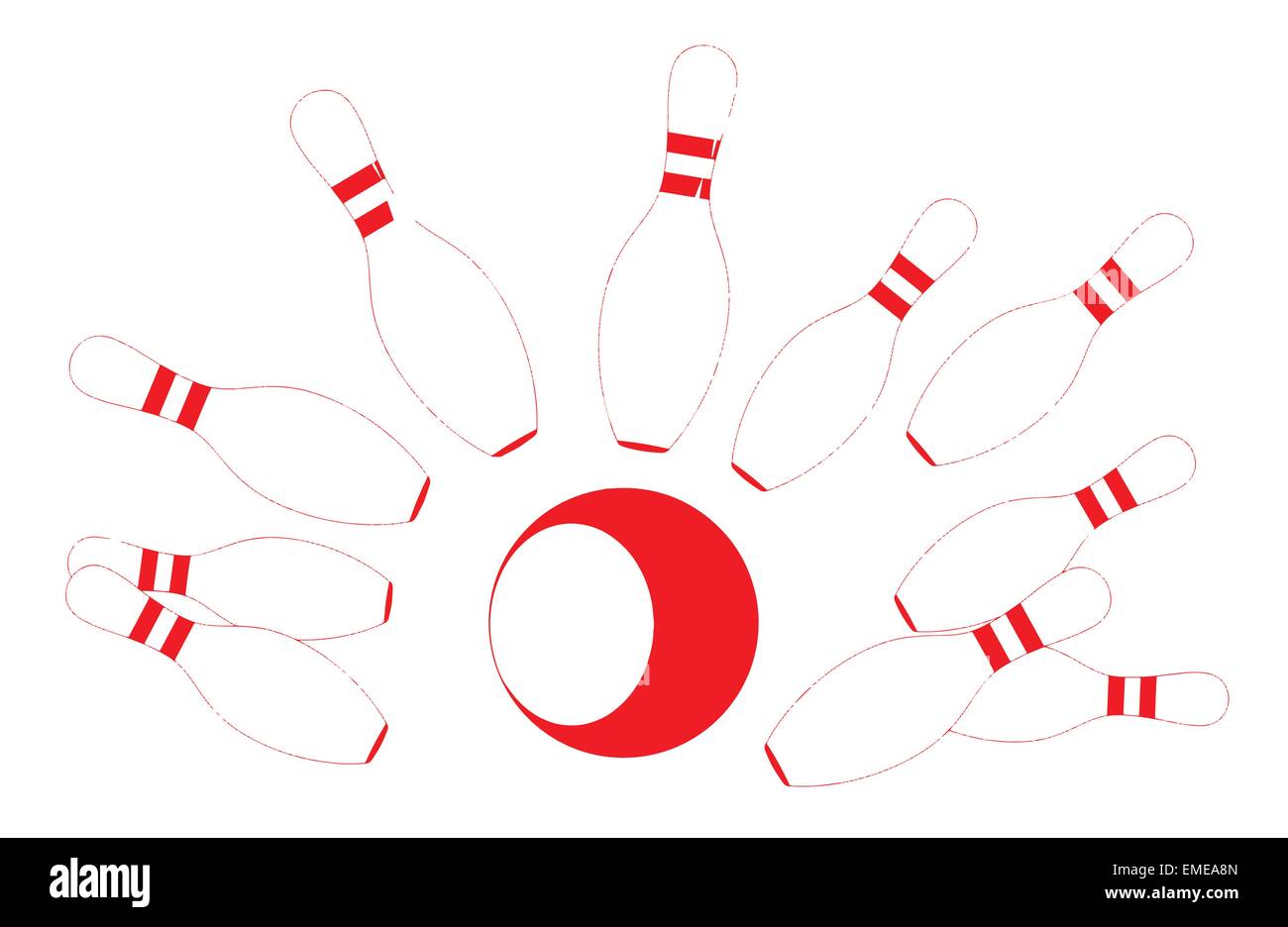 Red Bowling Pins and Ball Stock Vector Image & Art - Alamy