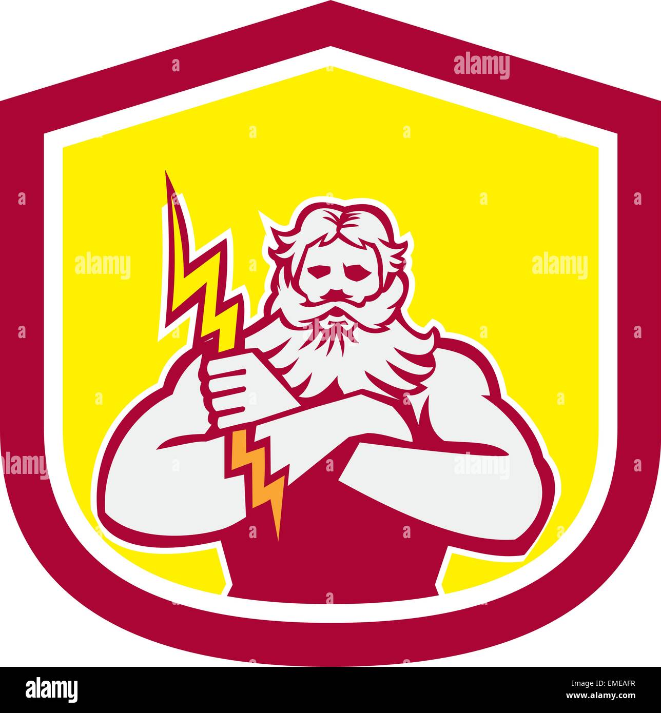 Zeus Greek God Arms Cross Thunderbollt Retro Stock Vector