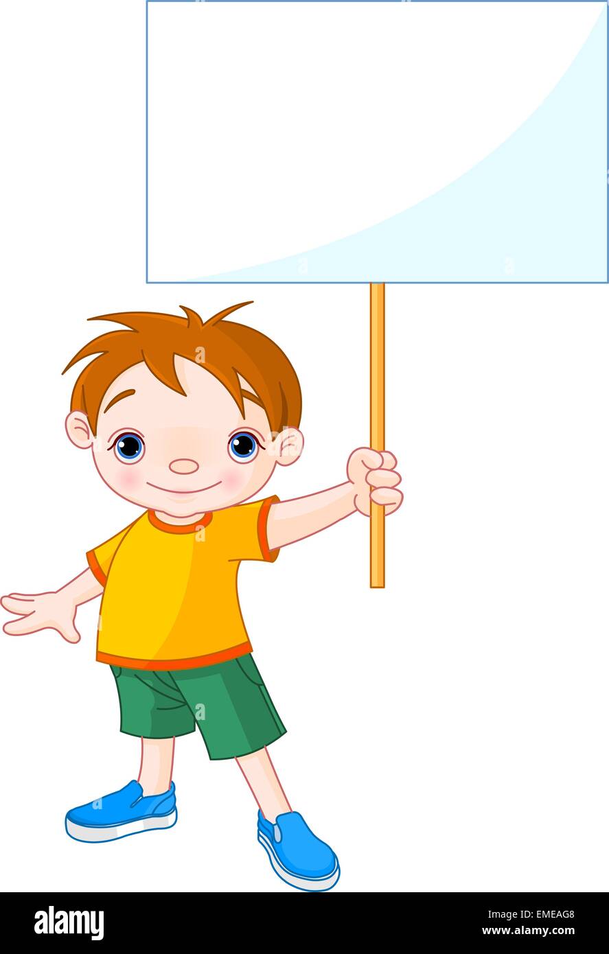 Boy holding a blank sign Stock Vector Image & Art - Alamy