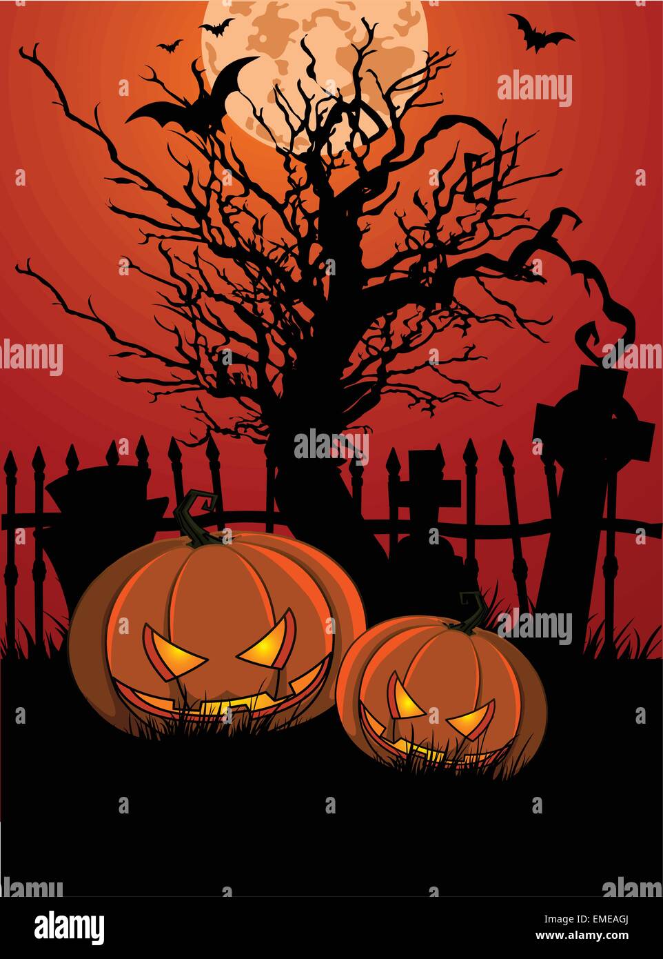 Halloween Tombstone and Pumpkins Stock Vector