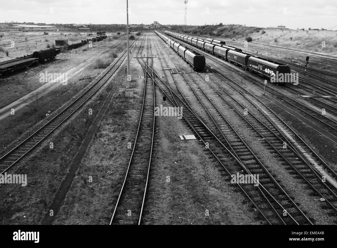 Old railway tracks, train track black and white, Teesside railway Stock Photo