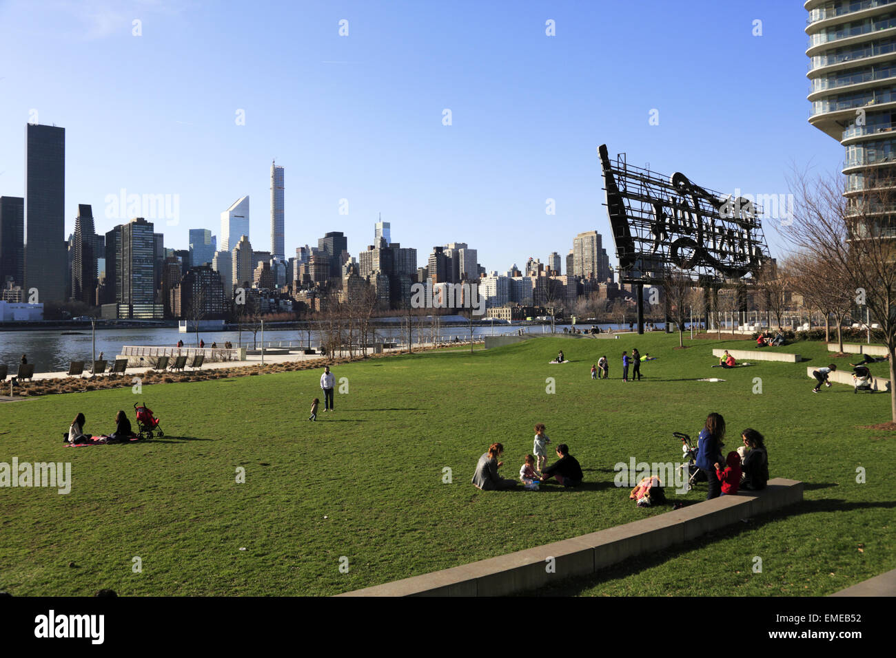 View of Midtown Manhattan with East River from Long Island City, Queens, New York  USA Stock Photo
