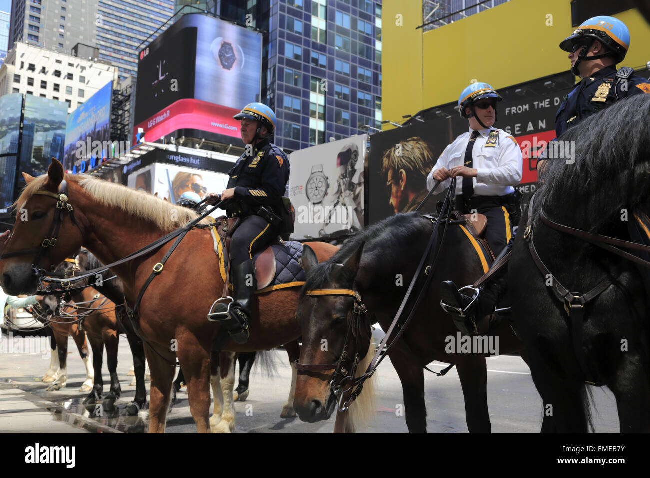 Nypd Police Officers On Horse Back In Times Square New York City Stock