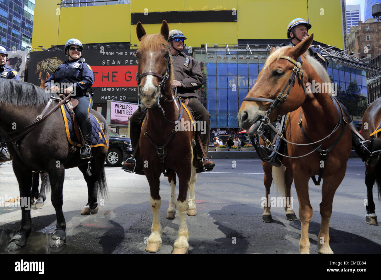 NYPD police officers on horse back in Times Square New York City Stock ...