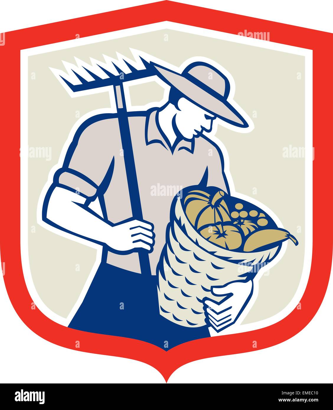 Organic Farmer Rake Harvest Basket Retro Stock Vector Image & Art - Alamy
