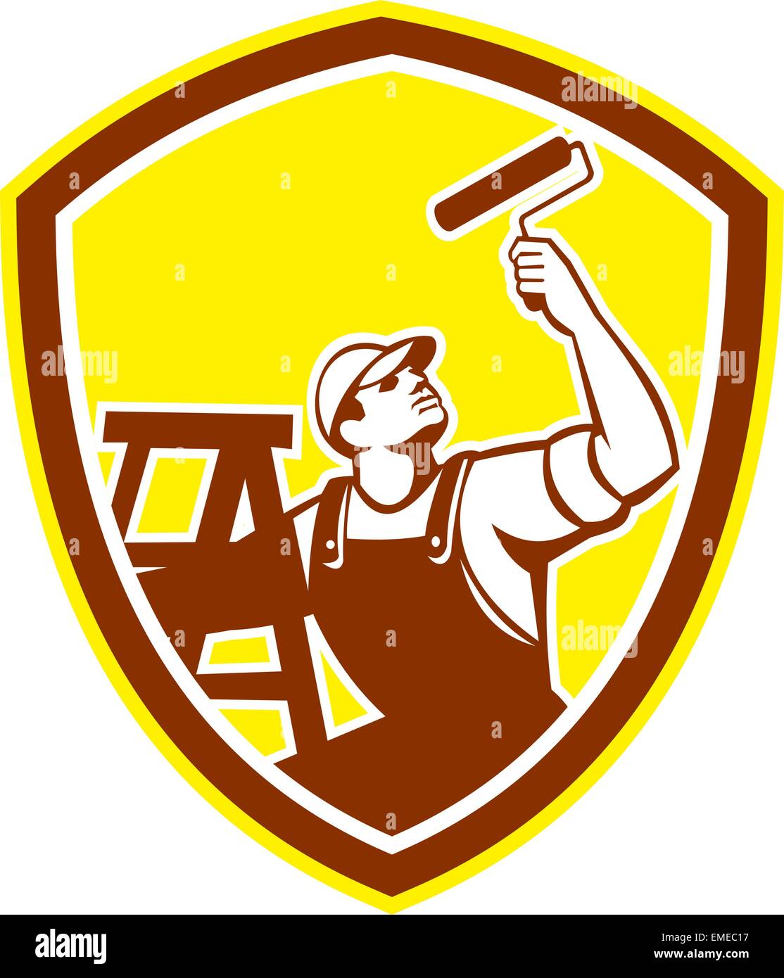 House Painter With Roller and Ladder Retro Stock Vector Image & Art Alamy