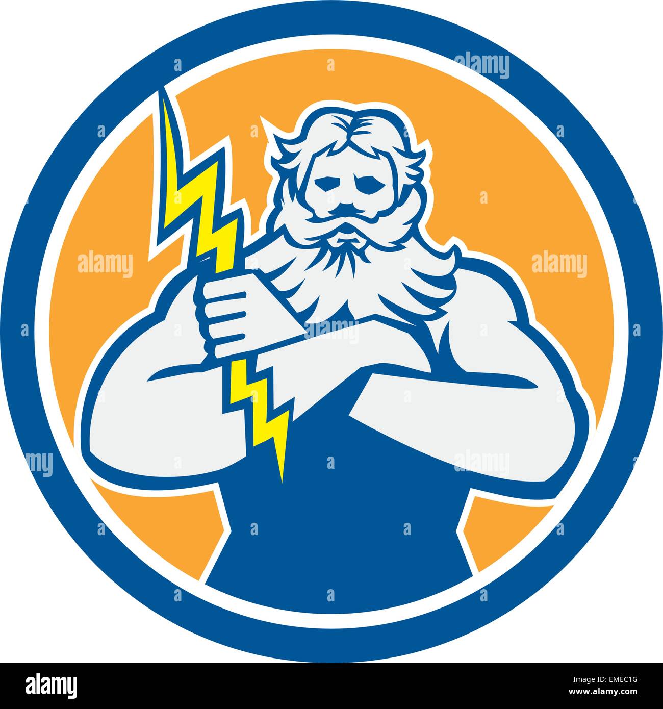 Zeus Greek God Arms Cross Thunderbollt Circle Retro Stock Vector