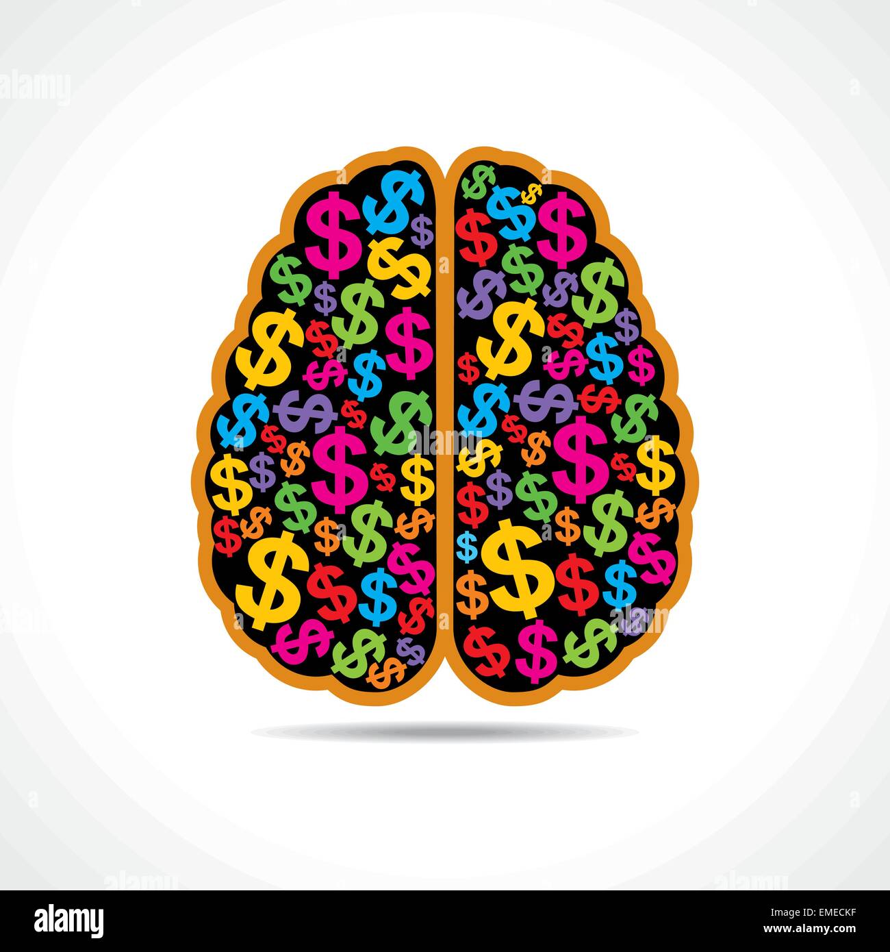 Conceptual idea  silhouette image of brain with dollar symbol Stock Vector