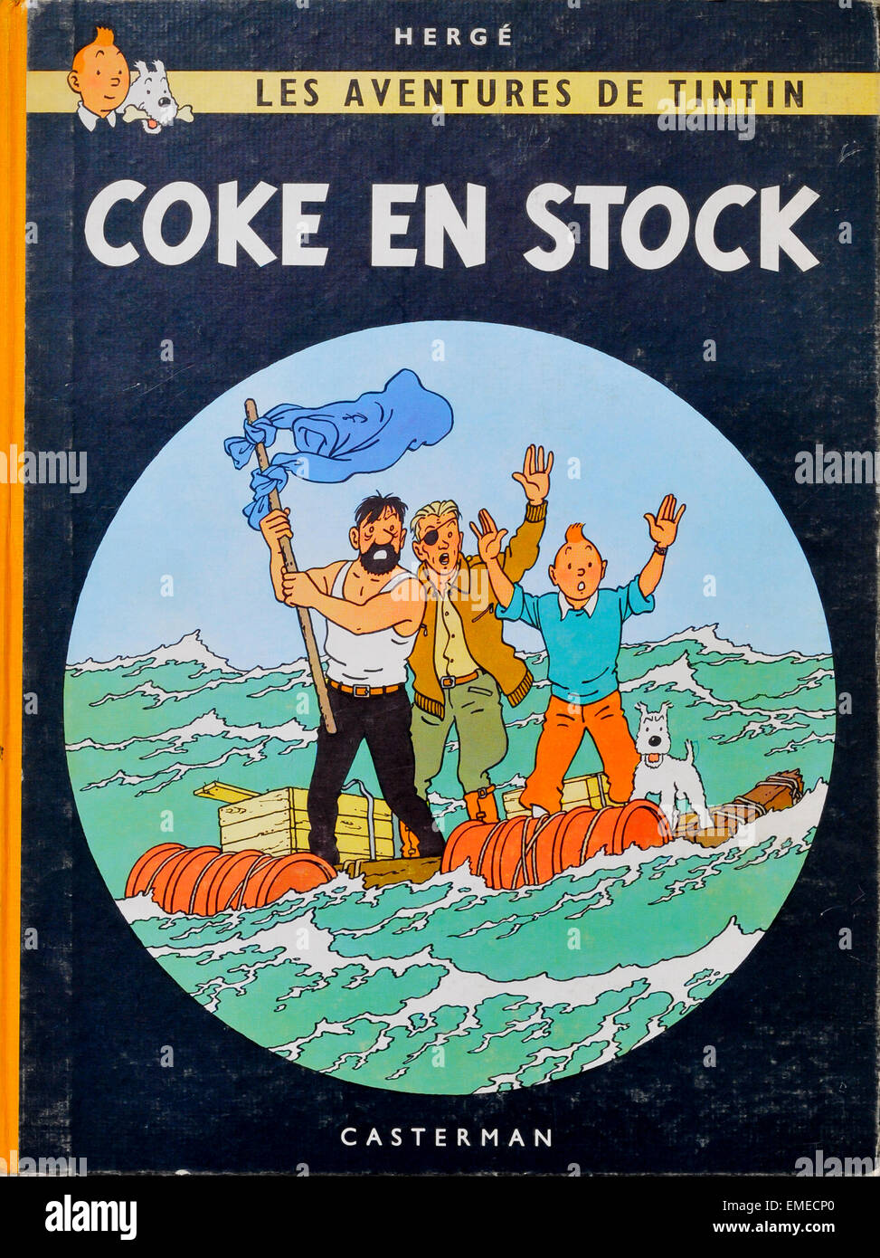 “Coke en Stock” 1940/50s vintage Tintin book cover. Stock Photo