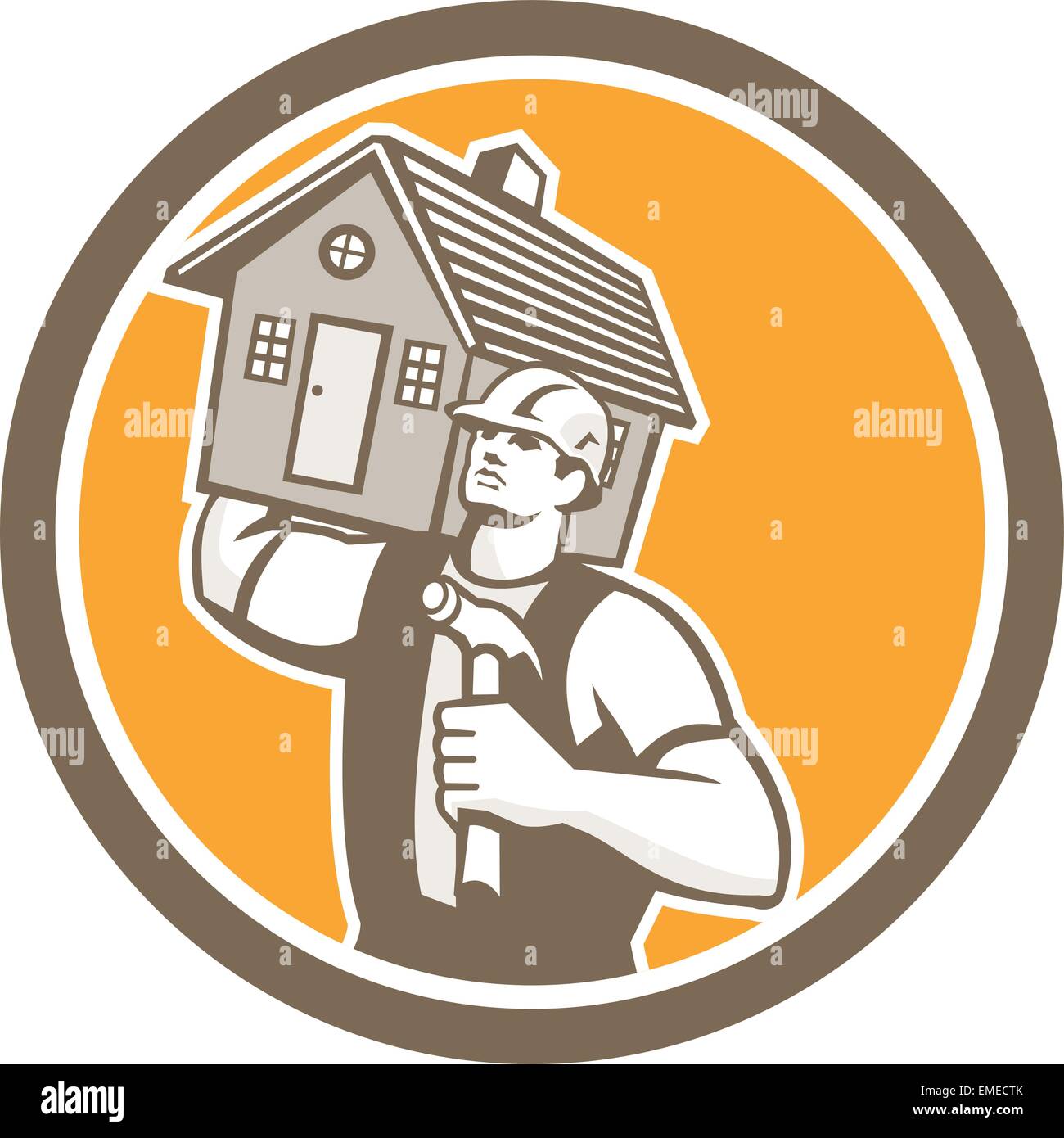 Builder Carpenter Carrying House Hammer Retro Stock Vector Image & Art