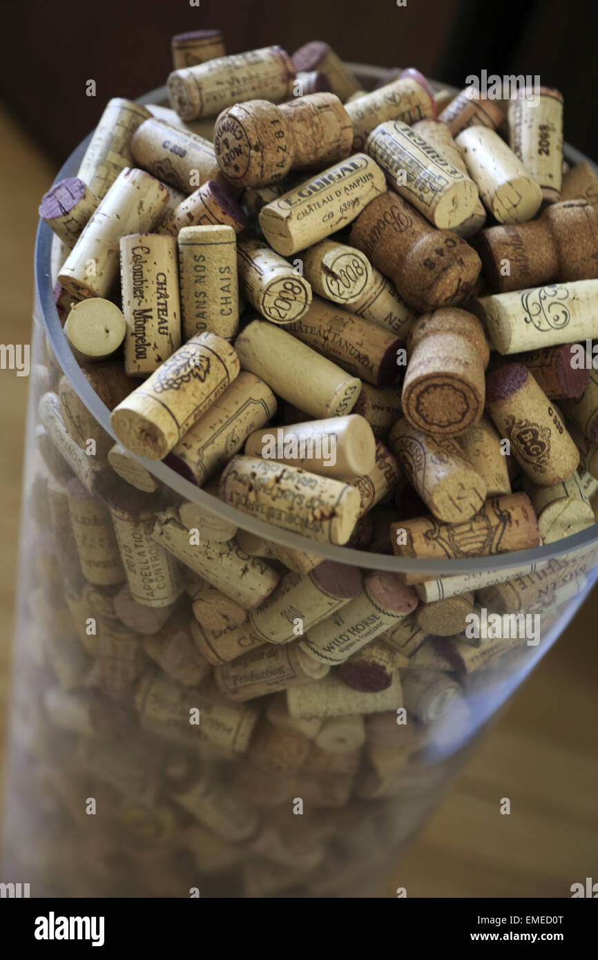 A wine corks collection in a glass container Stock Photo Alamy