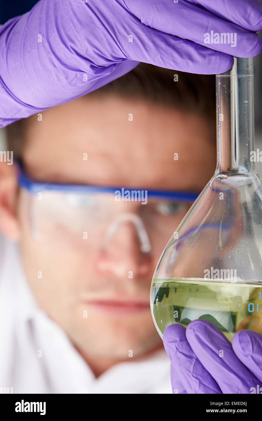 Scientist Studying Liquid In Flask Stock Photo