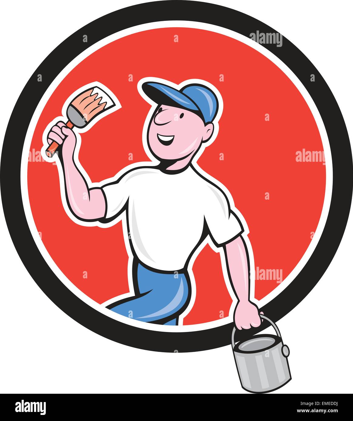 House Painter Holding Paintbrush Bucket Cartoon Stock Vector Image