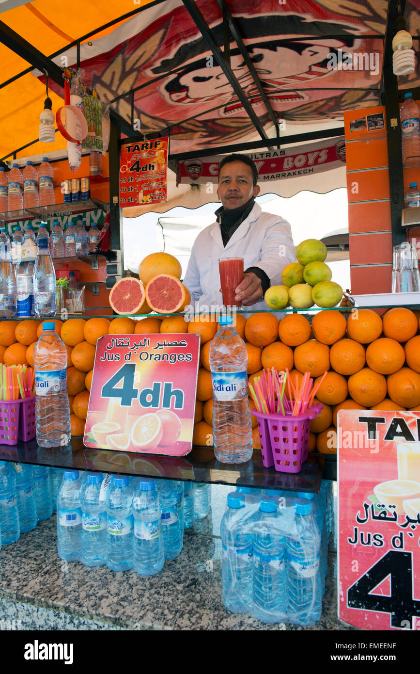 Jamaa el Fna square and marketplace in Marrakech, Morocco. Also Jemaa el-Fnaa, Djema el-Fna or Djemaa el-Fnaa Stock Photo