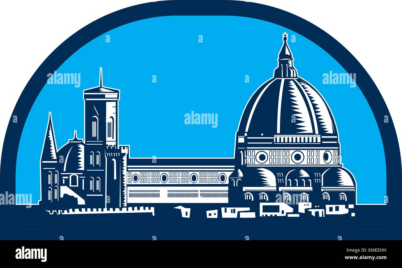 Dome of Florence Cathedral Retro Woodcut Stock Vector