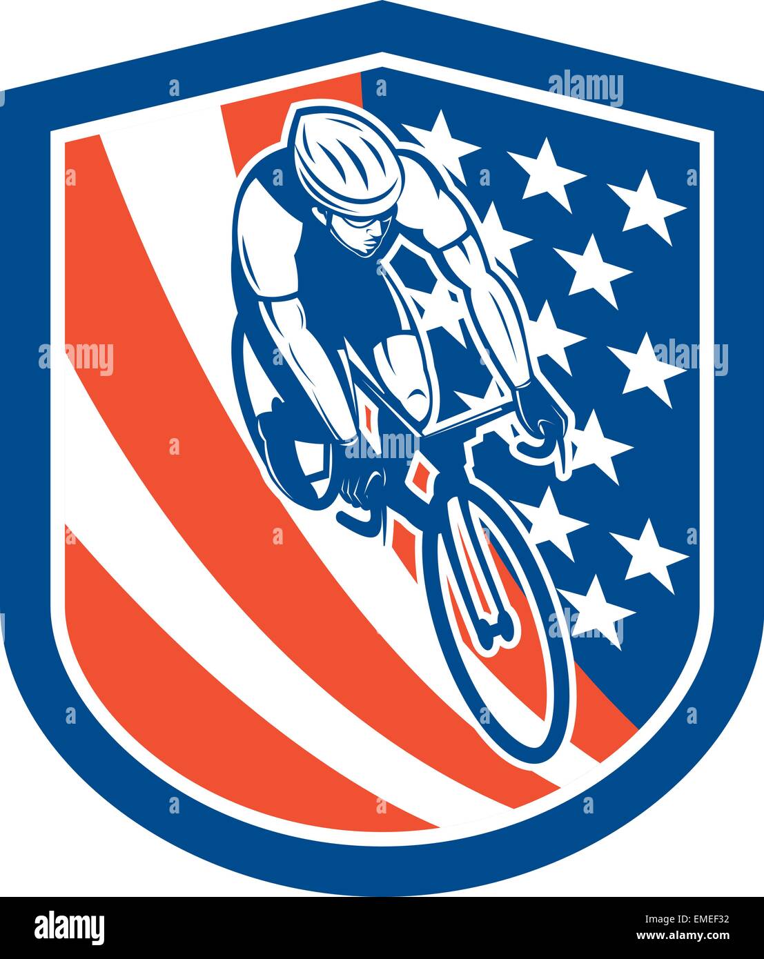 Bicycle Rider USA Flag Shield Retro Stock Vector