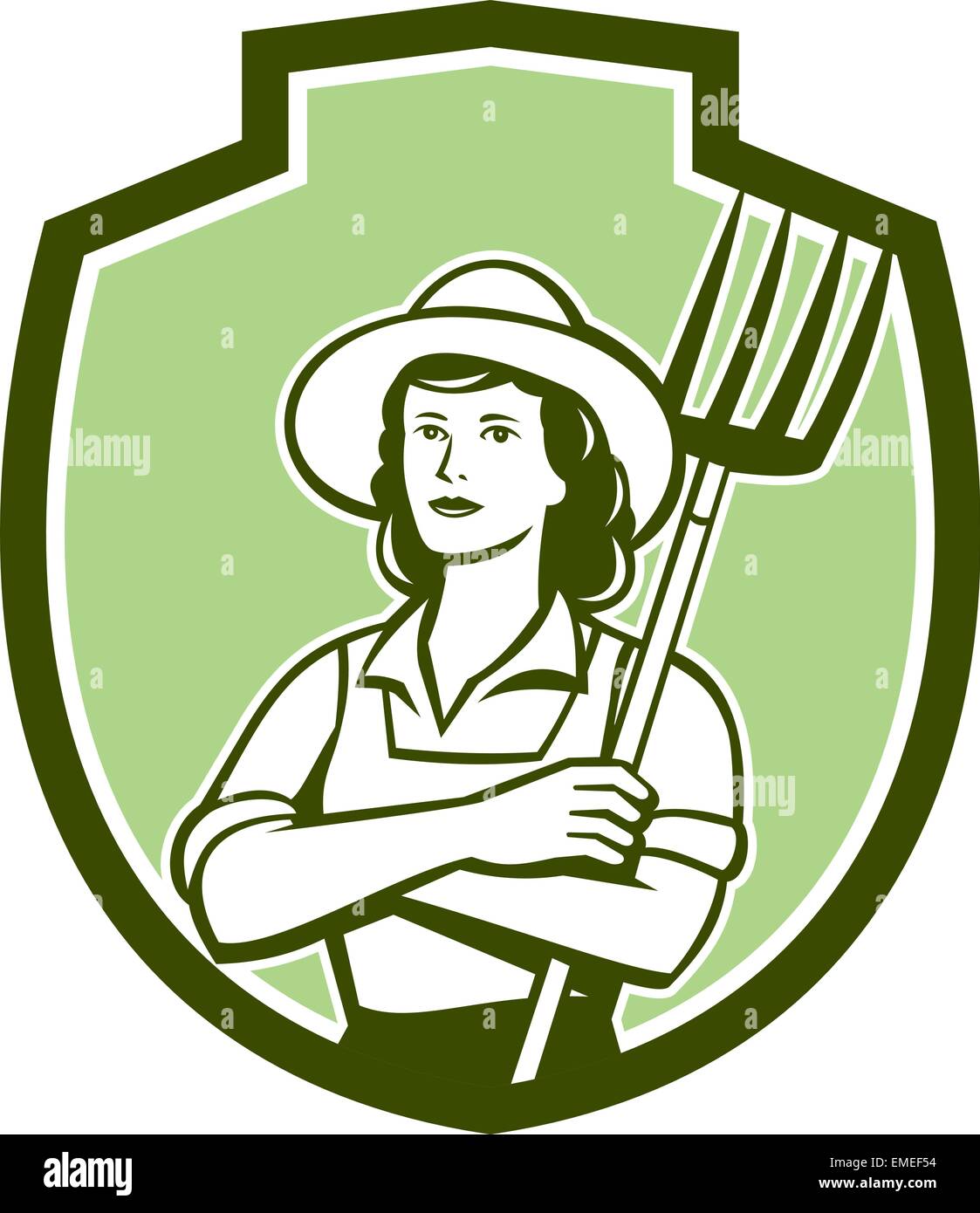 Female Organic Farmer Pitchfork Shield Retro Stock Vector Image & Art ...