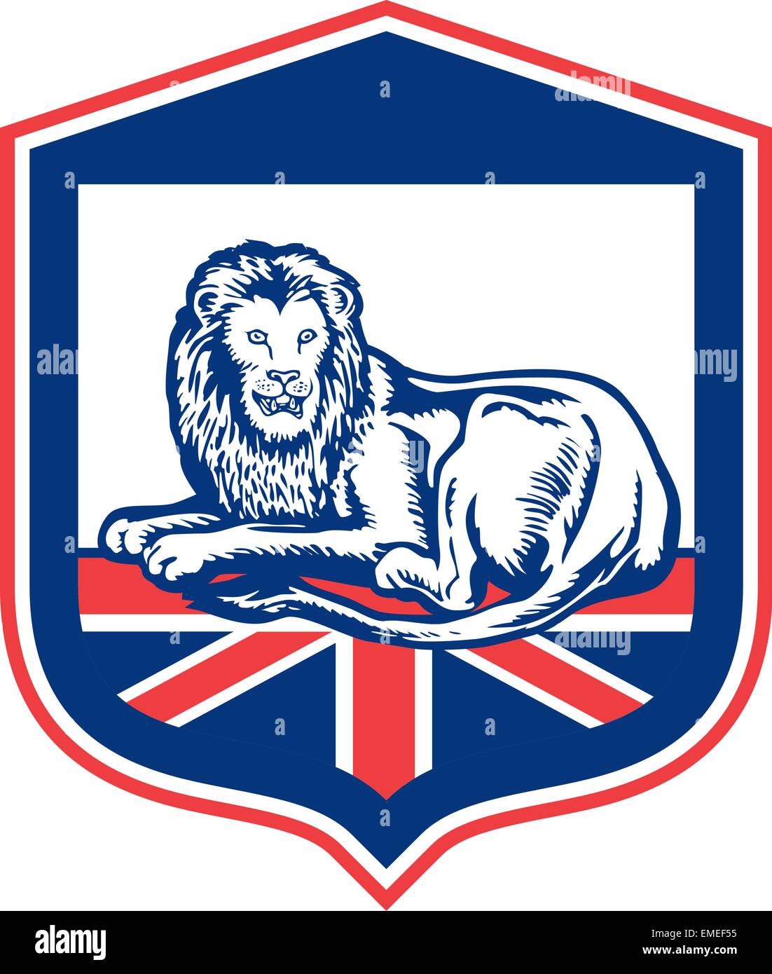 Lion Lying British Flag Shield Retro Stock Vector