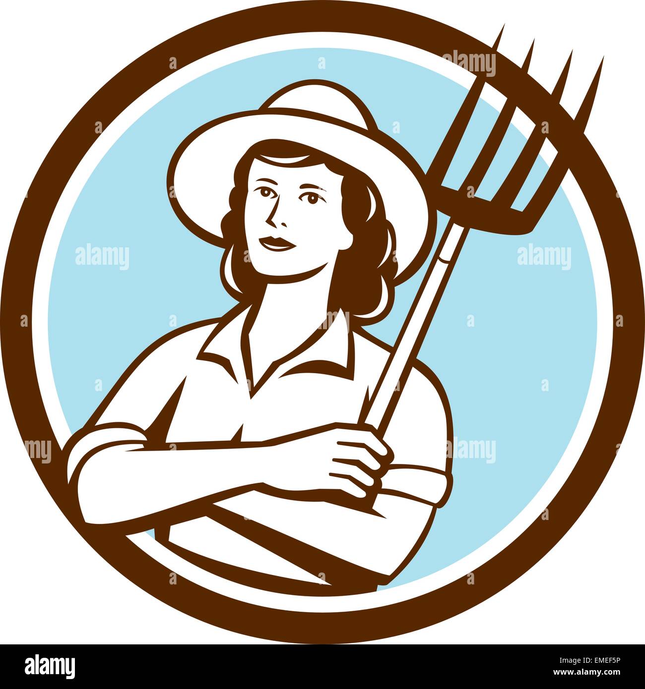 Female Organic Farmer Pitchfork Circle Retro Stock Vector Image & Art ...