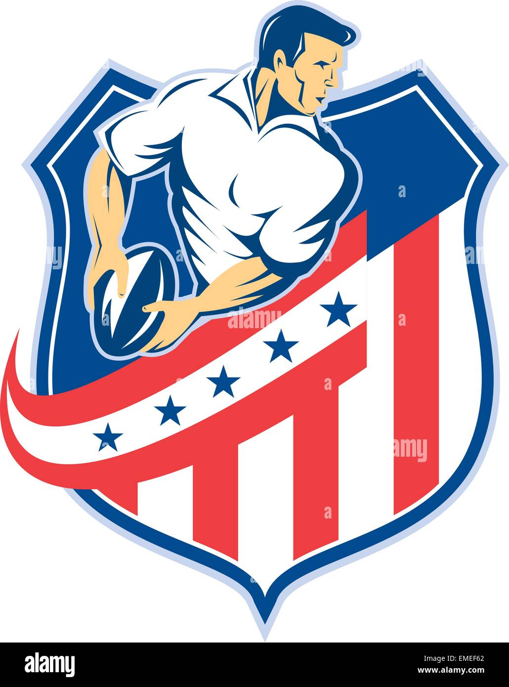 American Rugby Player Passing Ball Shield