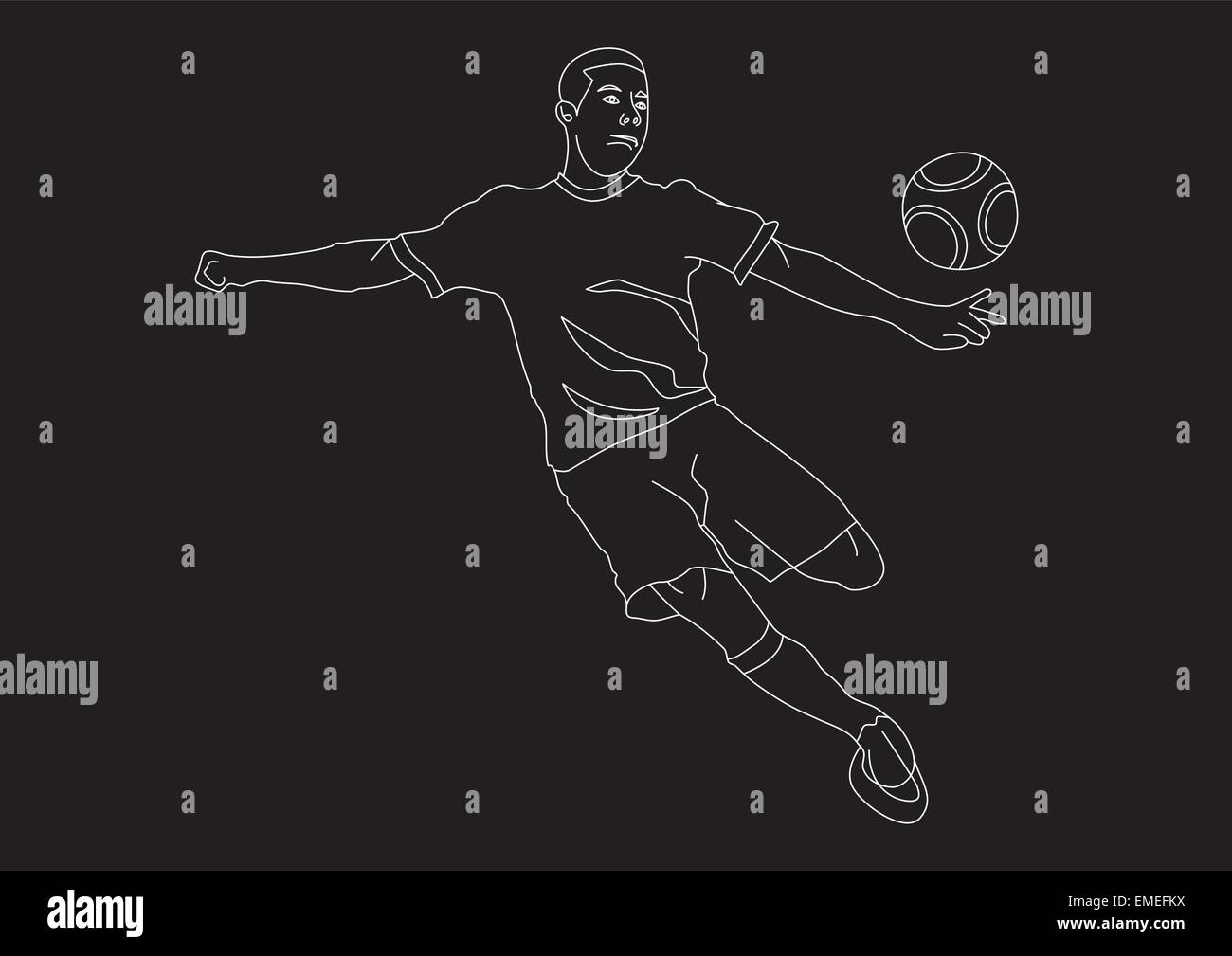 young athletic male soccer player line art Stock Vector