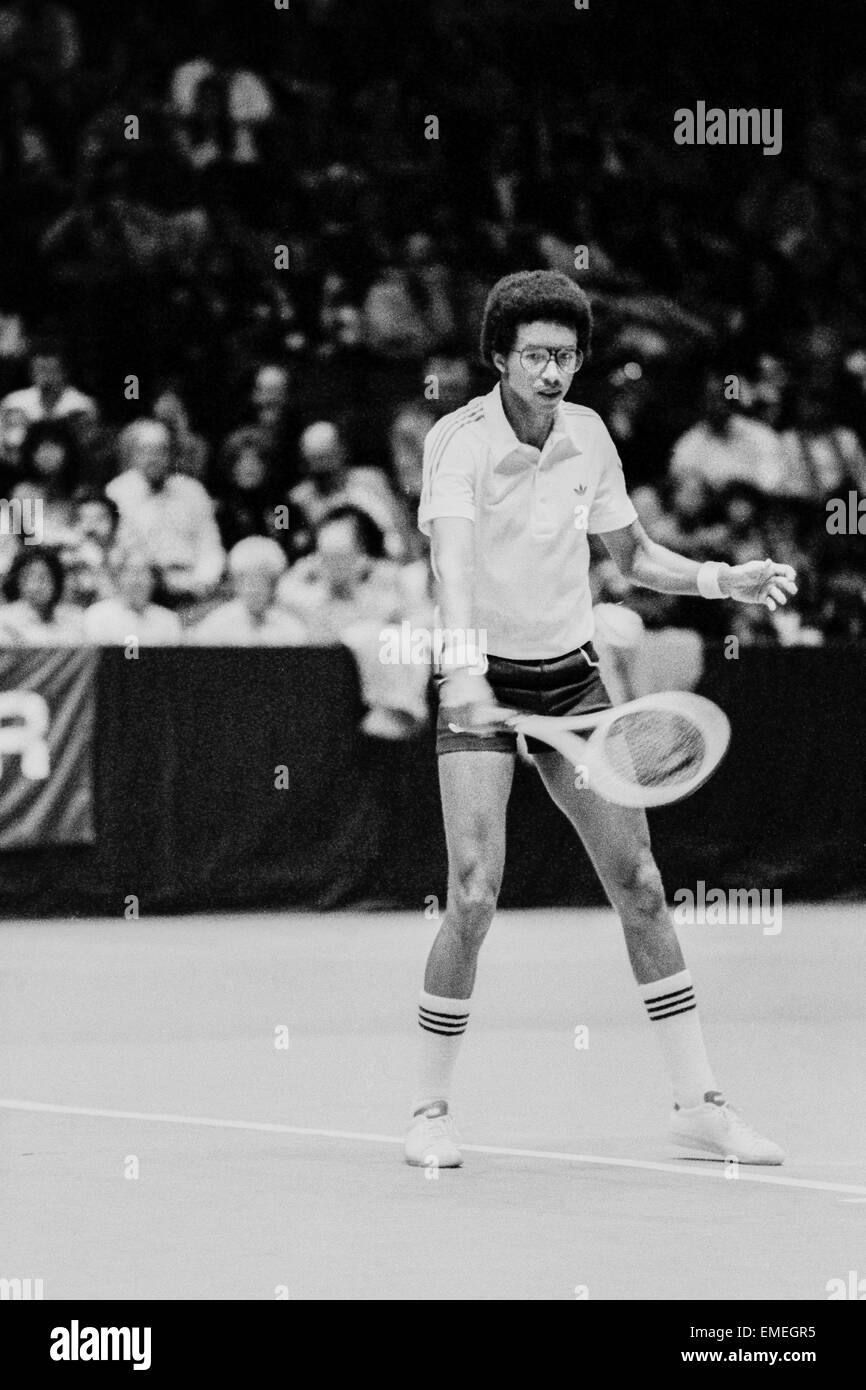 Arthur Ashe competing at the 1979 US Pro Indoor Tennis Championship ...
