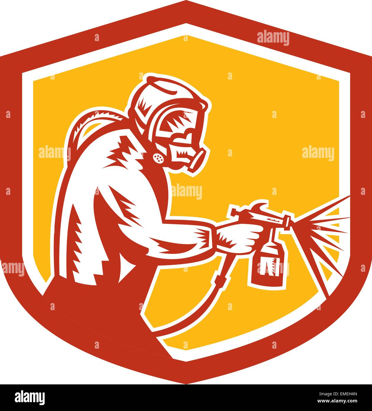 Spray Paint Gun Painter Spraying Shield Retro Stock Vector Image & Art