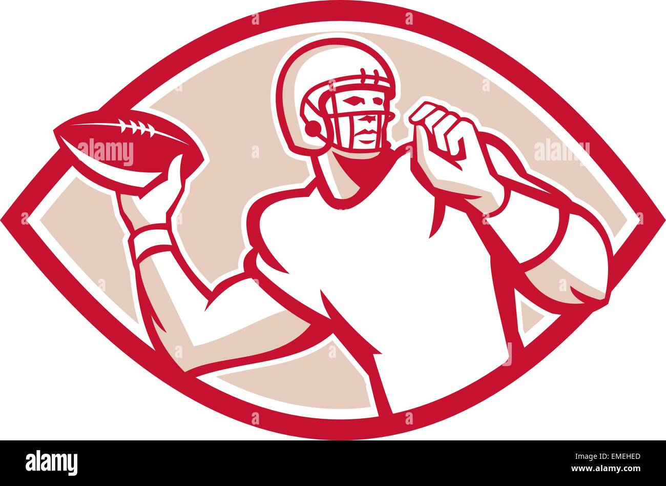American Football QB Throwing Oval Retro Stock Vector Image & Art Alamy