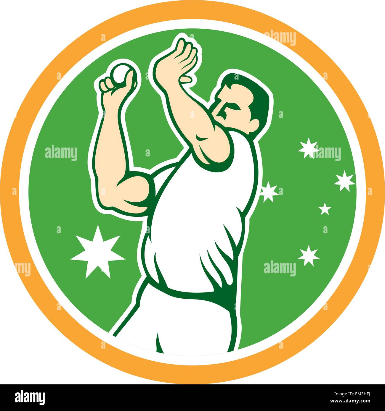 Australian Cricket Fast Bowler Bowling Ball Circle Cartoon Stock Vector