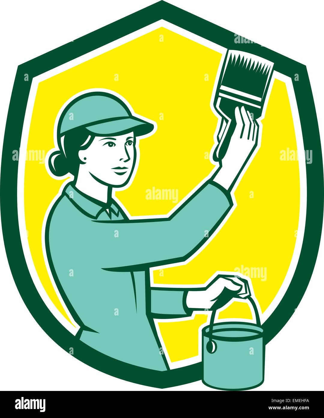 Female House Painter Paintbrush Shield Retro Stock Vector Image & Art
