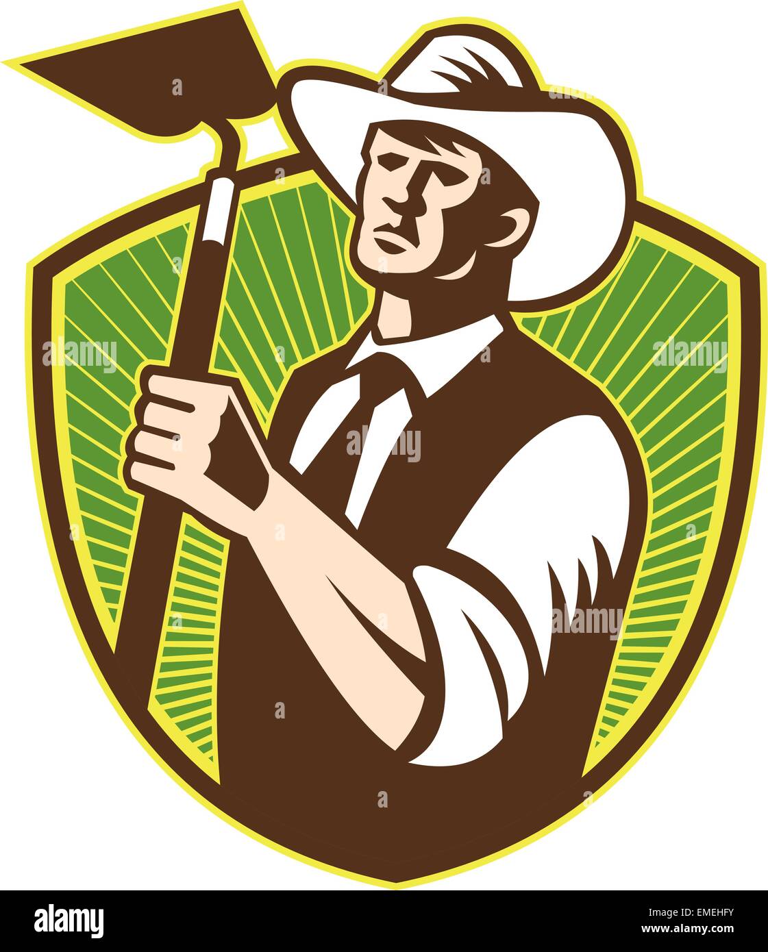 Organic Farmer Holding Grab Hoe Shield Stock Vector Image & Art - Alamy