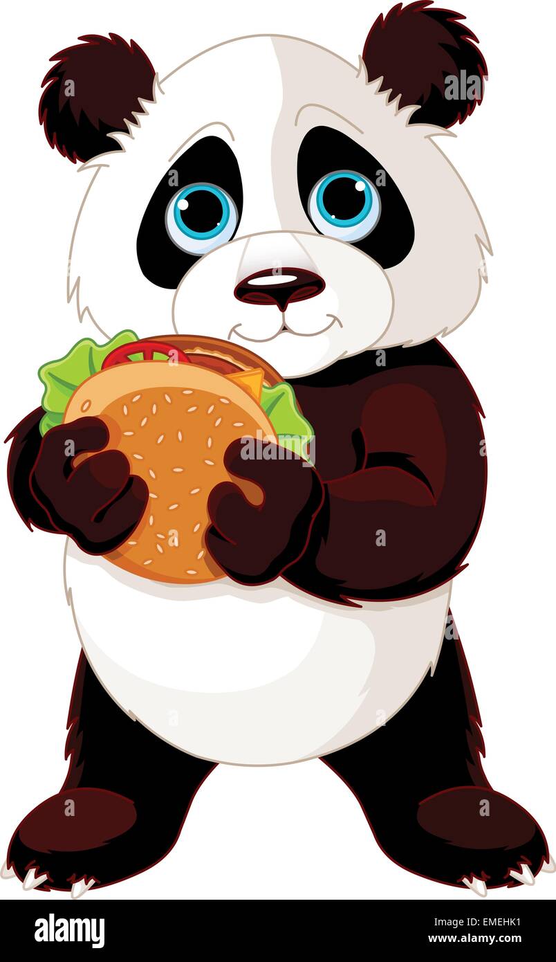 Panda eats a hamburger Stock Vector