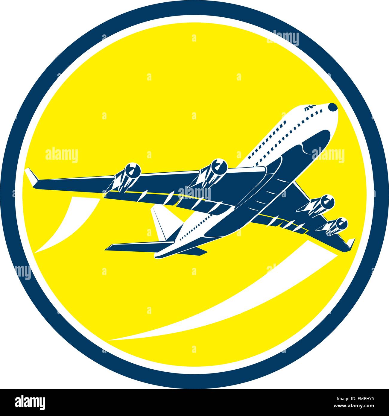 Commercial Jet Plane Airline Circle Retro Stock Vector