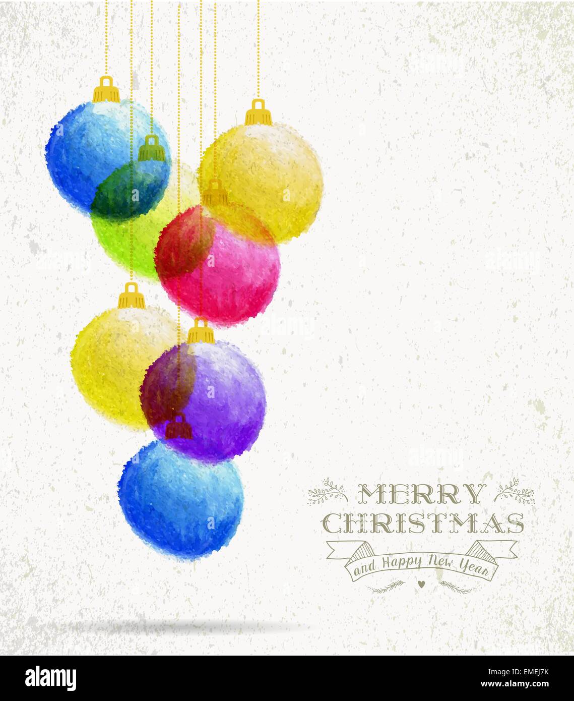 Christmas colorful oil pastel baubles card Stock Vector